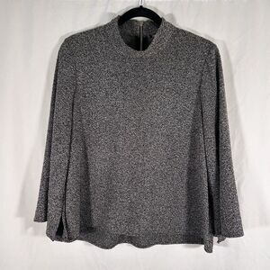 Zara Blouse Women's Large Black White Long Bell Sleeve Zip Back Turtleneck